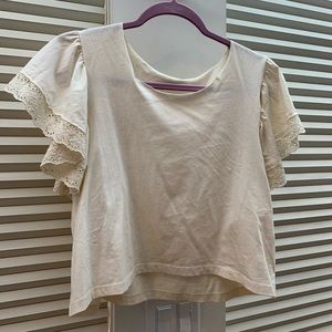 LoveShackFancy Cropped Flutter Sleeve Top